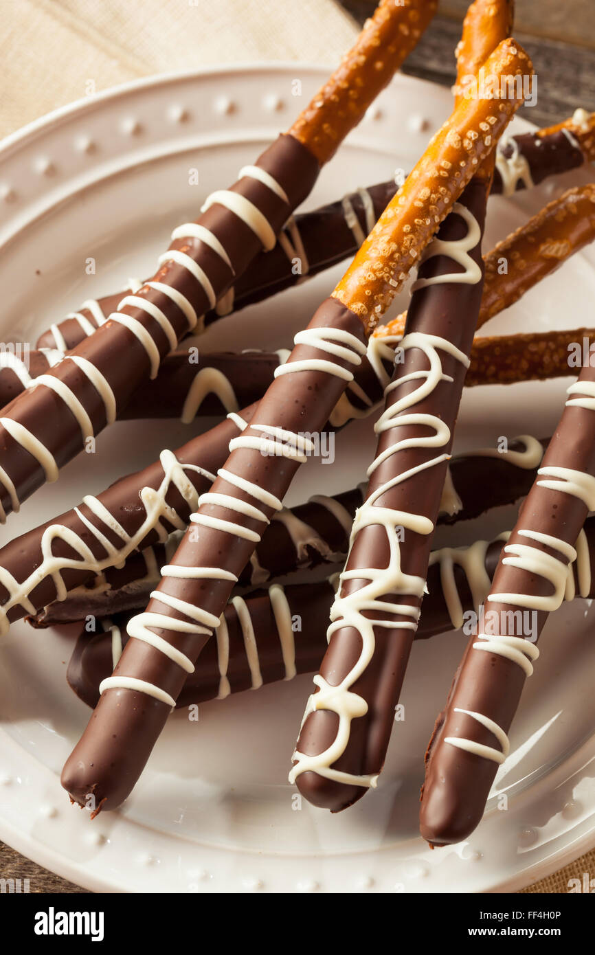 Dark Chocolate Covered Pretzels for Valentine's Day Stock Photo Alamy