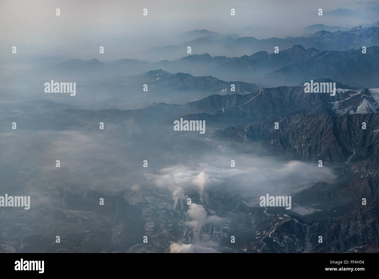 Aerial view of outskirts of Beijing, China. Stock Photo