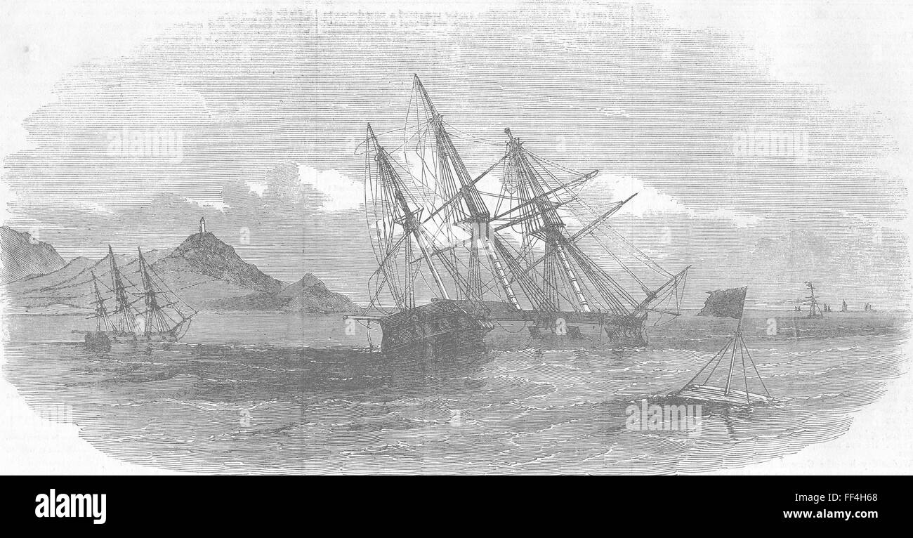 UKRAINE sunken merchantmen, opp. Yenikale 1855. Illustrated London News Stock Photo