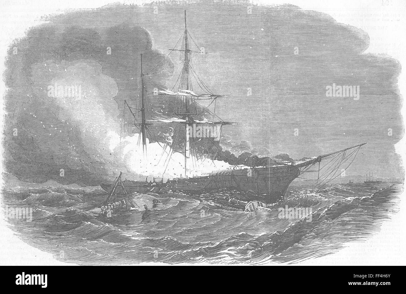 IRELAND Burning of ship Madonna, Belfast 1855. Illustrated London News Stock Photo