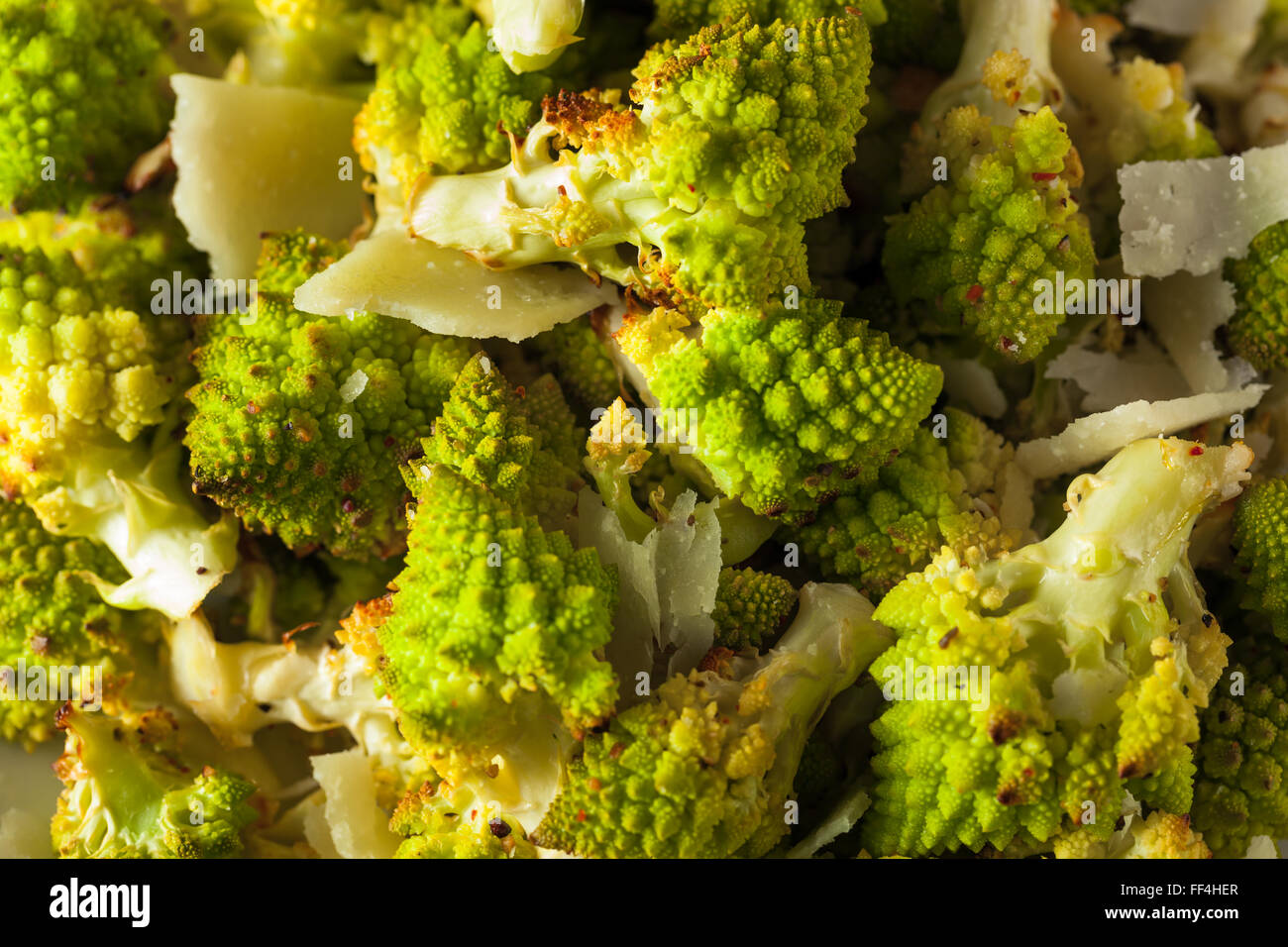 Organic Green Baked Romanesco with Cheese and Pepper Stock Photo