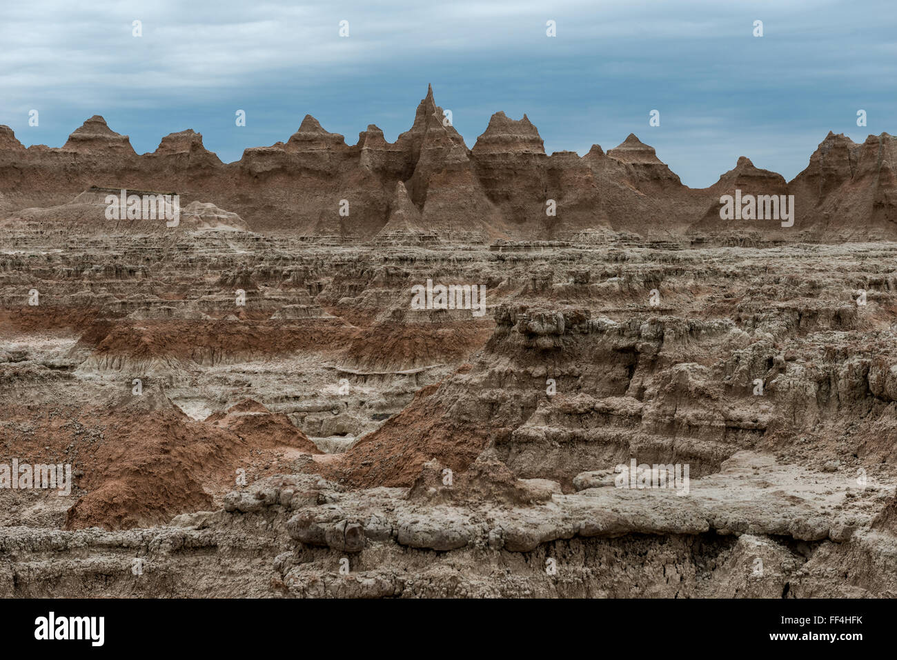 Geological formations of Badland's National Park. Stock Photo