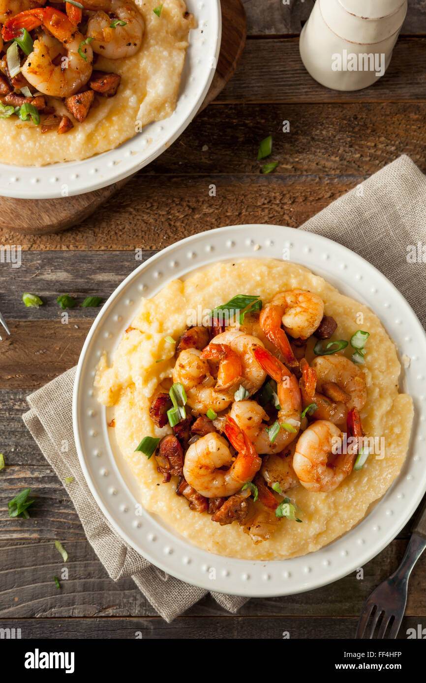 Homemade Shrimp and Grits with Pork and Cheddar Stock Photo Alamy