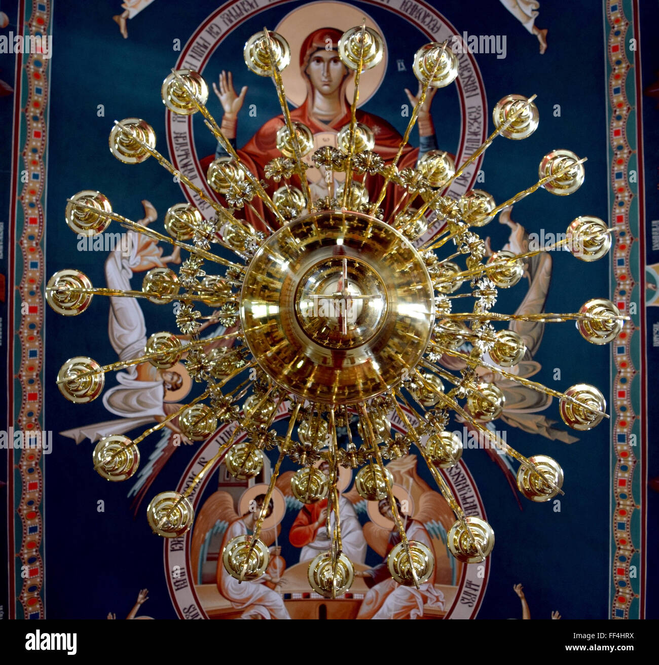 brass chandelier inside a Orthodox Church in Timisoara Romania Stock Photo