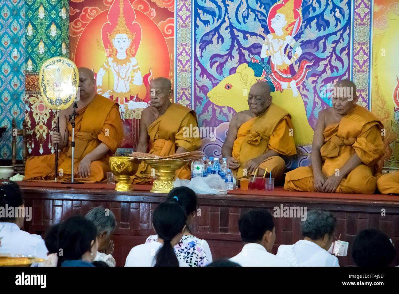 ritual of Buddhist monks in the monastery - Wat Khru Nok Stock Photo ...