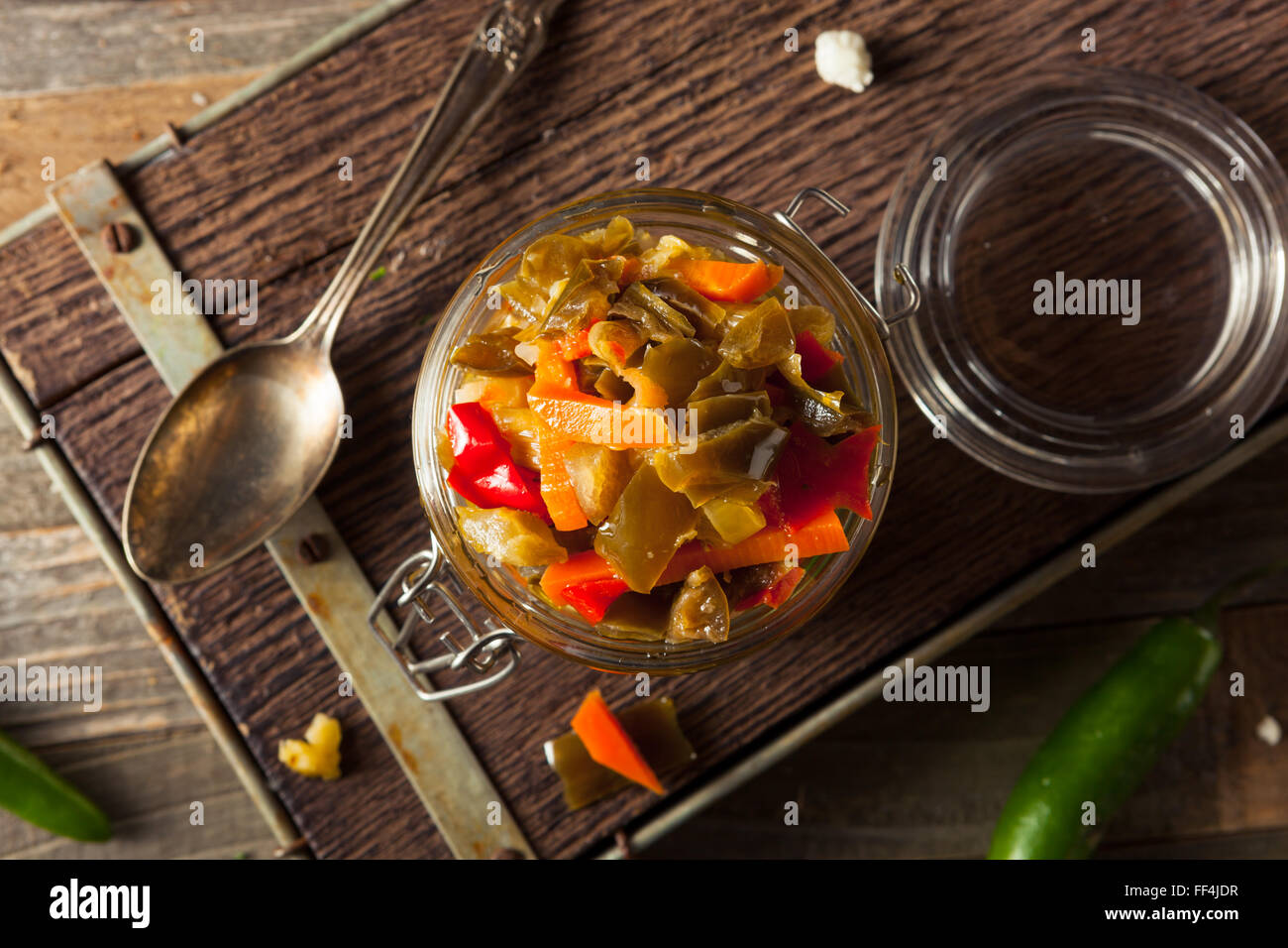Spicy Homemade Pickled Giardiniera with Peppers, Carrots and