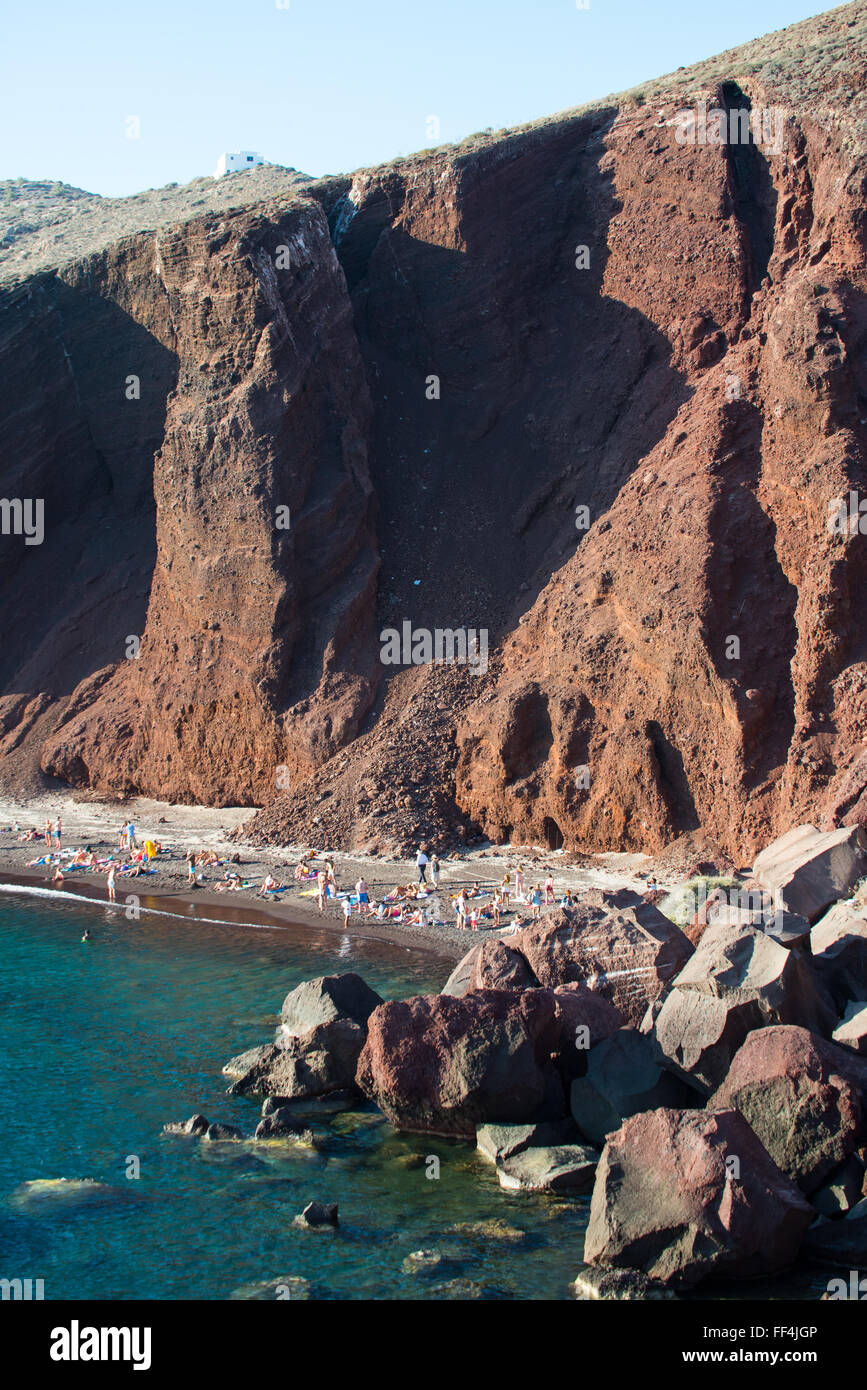 view at red beach with cliffs at santorini in greece Stock Photo