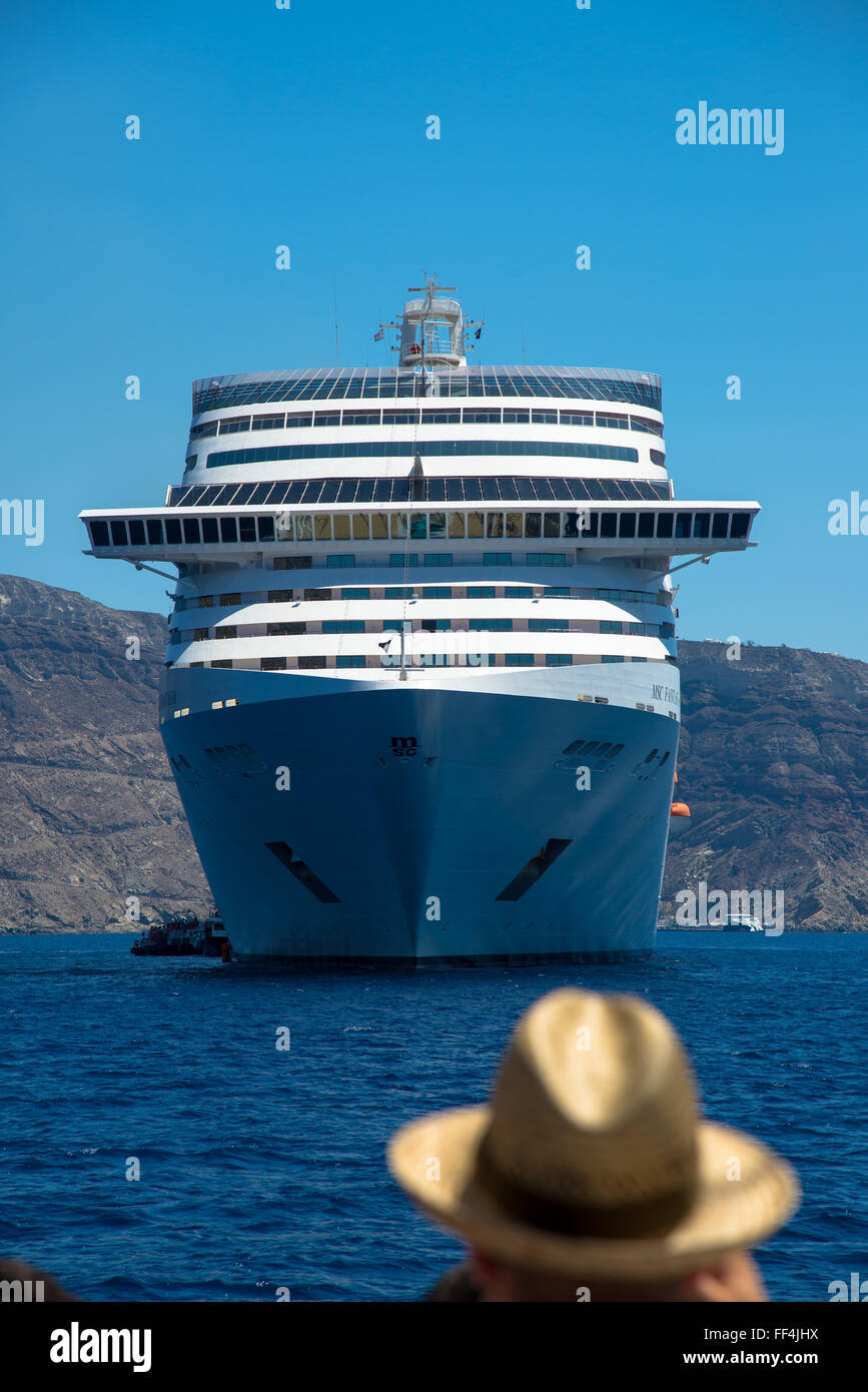 cruiseboat at Santorini in Greece Stock Photo
