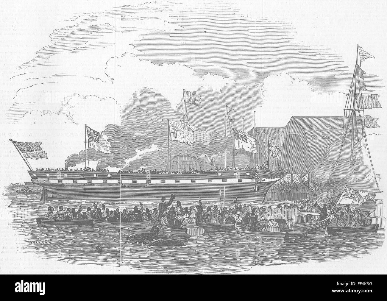 LONDON Woolwich docks Amphion launch 1846. Illustrated London News Stock Photo