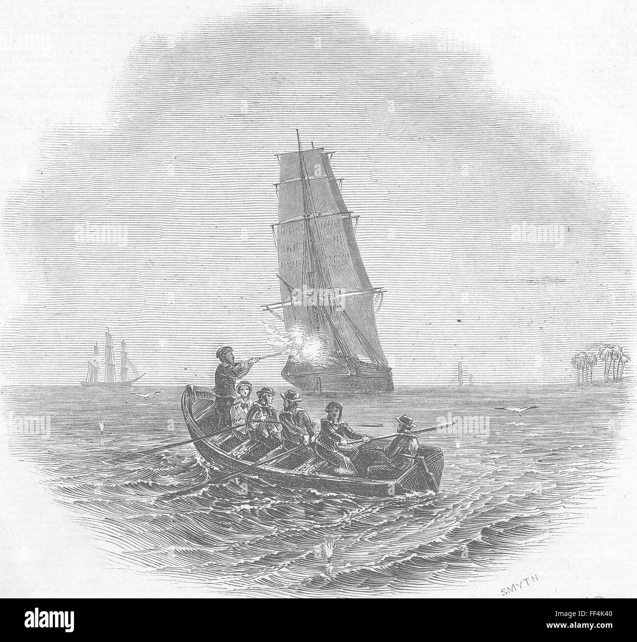 ANGOLA Gallant capture of slaver, Fish Bay 1845. Illustrated London News Stock Photo