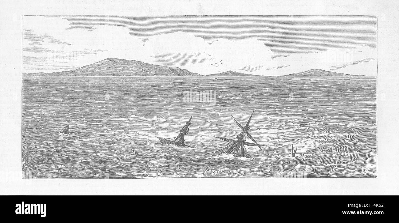 IRELAND Wreck of HMS Vanguard, high water 1875. Illustrated London News Stock Photo