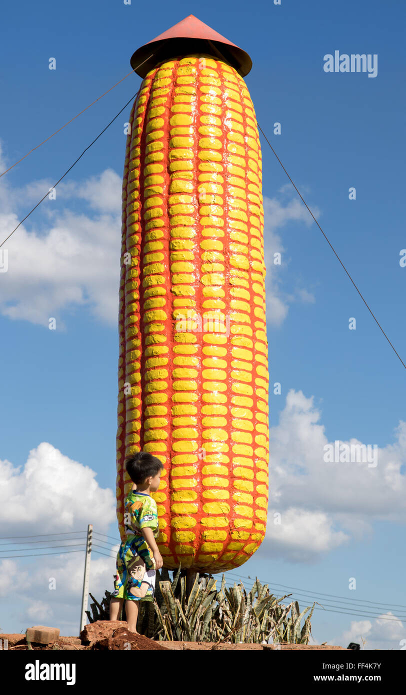Statue of corn on field, Rai Suwan Stock Photo