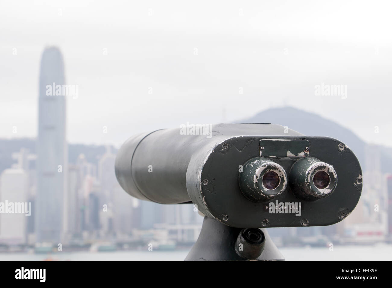 coin-operated telescope directed on Hong Kong Stock Photo