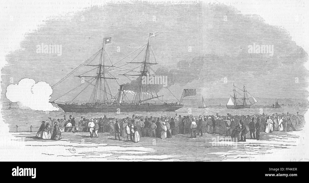 LONDON Ship, Blackwall with Navvies for Crimea 1857. Illustrated London News Stock Photo