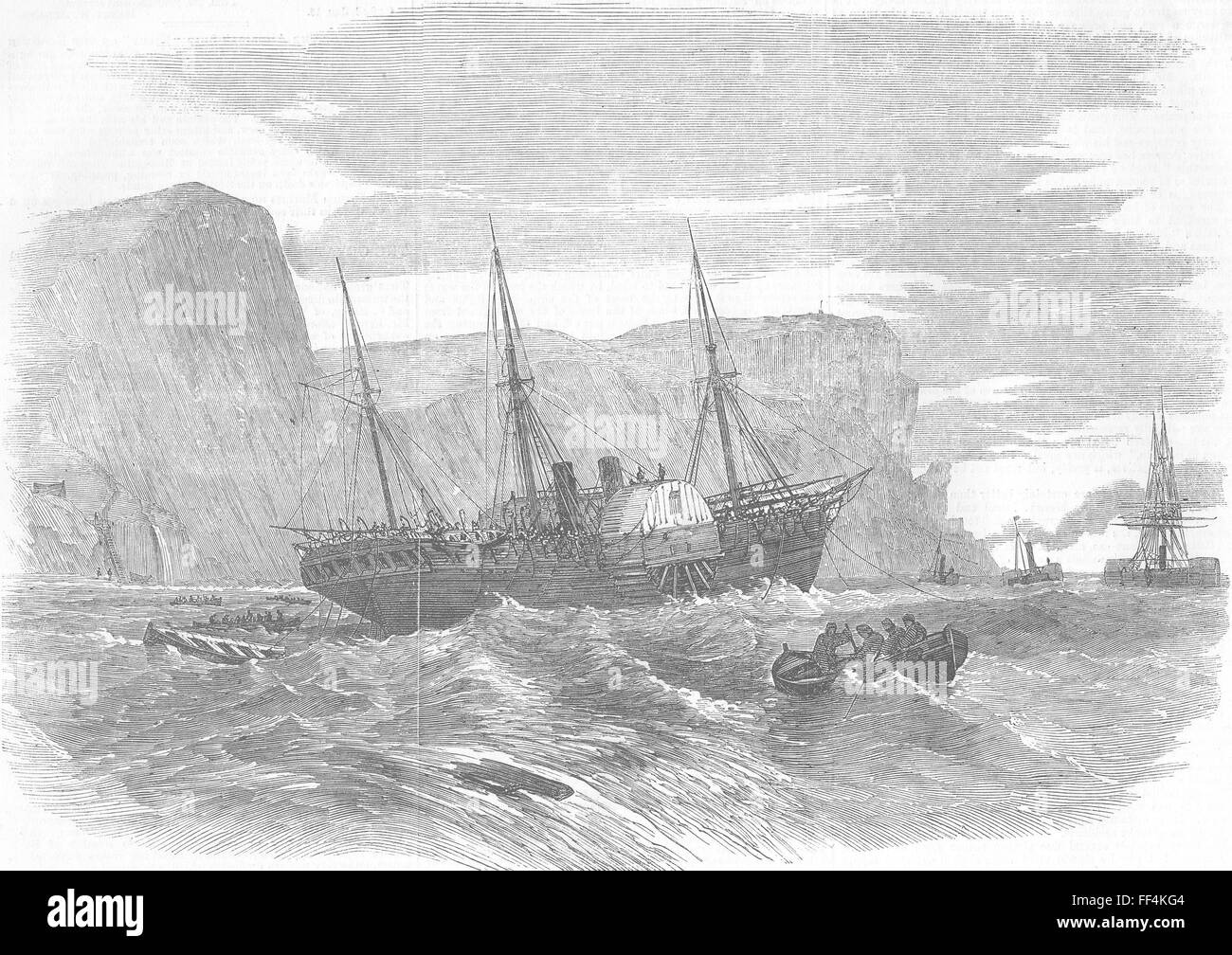 DORSET Mail ship Tyne ashore, St Alban's head 1857. Illustrated London News Stock Photo