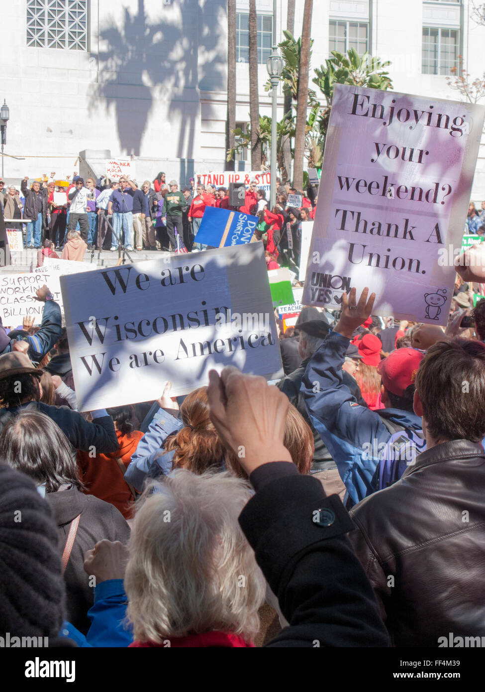 Union labor Community protest rally Downtown Los Angeles, CA California ...