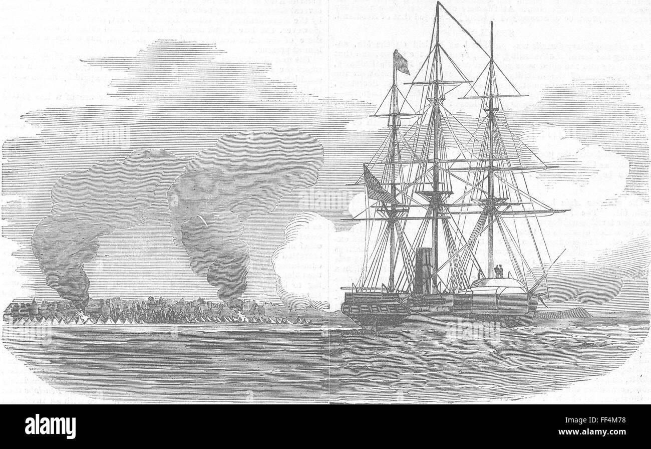 IVORY COAST Ship Penelope destroying Tabou 1854. Illustrated London News Stock Photo