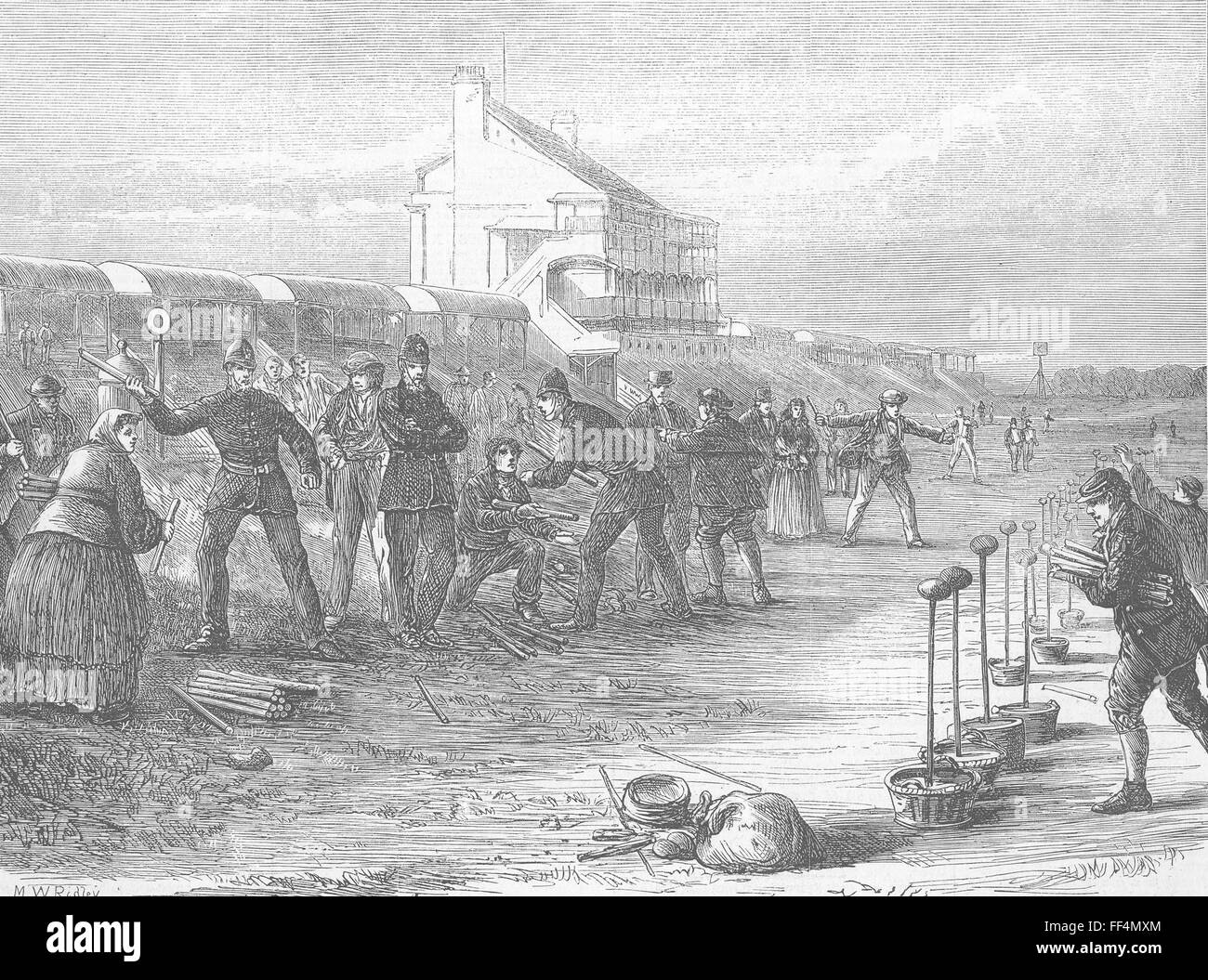 SURREY Eve of the Derby At the Winning Post 1871. Illustrated London News Stock Photo