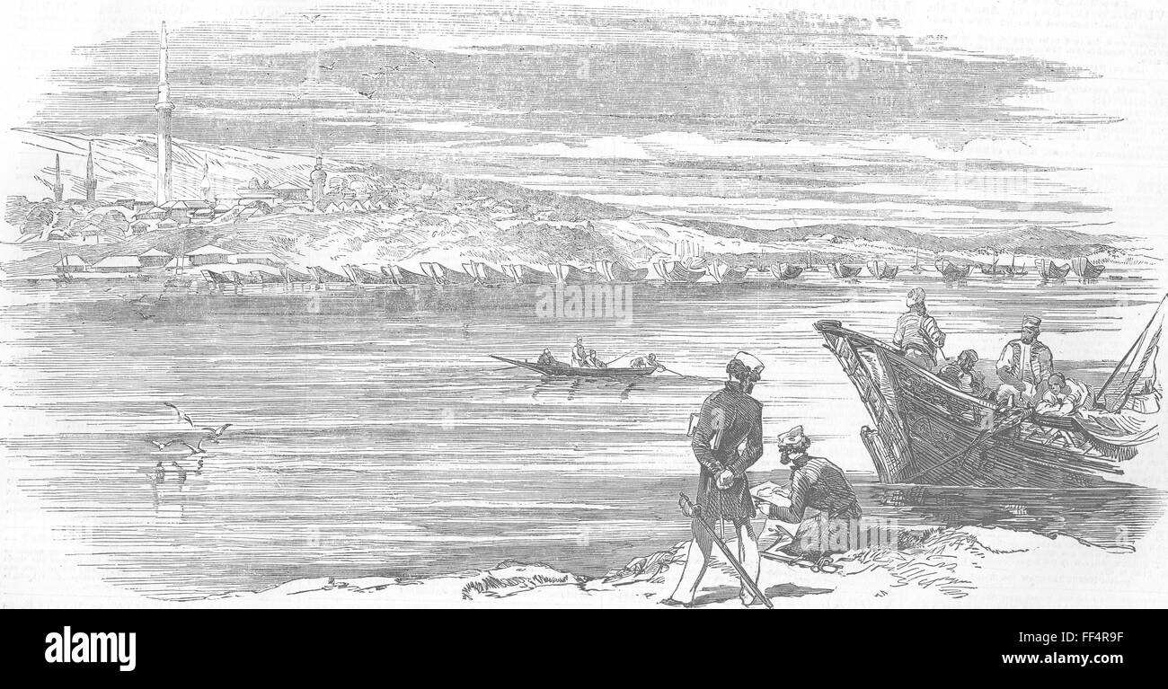 BULGARIA Rousse-Boat-Bridge under Construction 1854. Illustrated London News Stock Photo