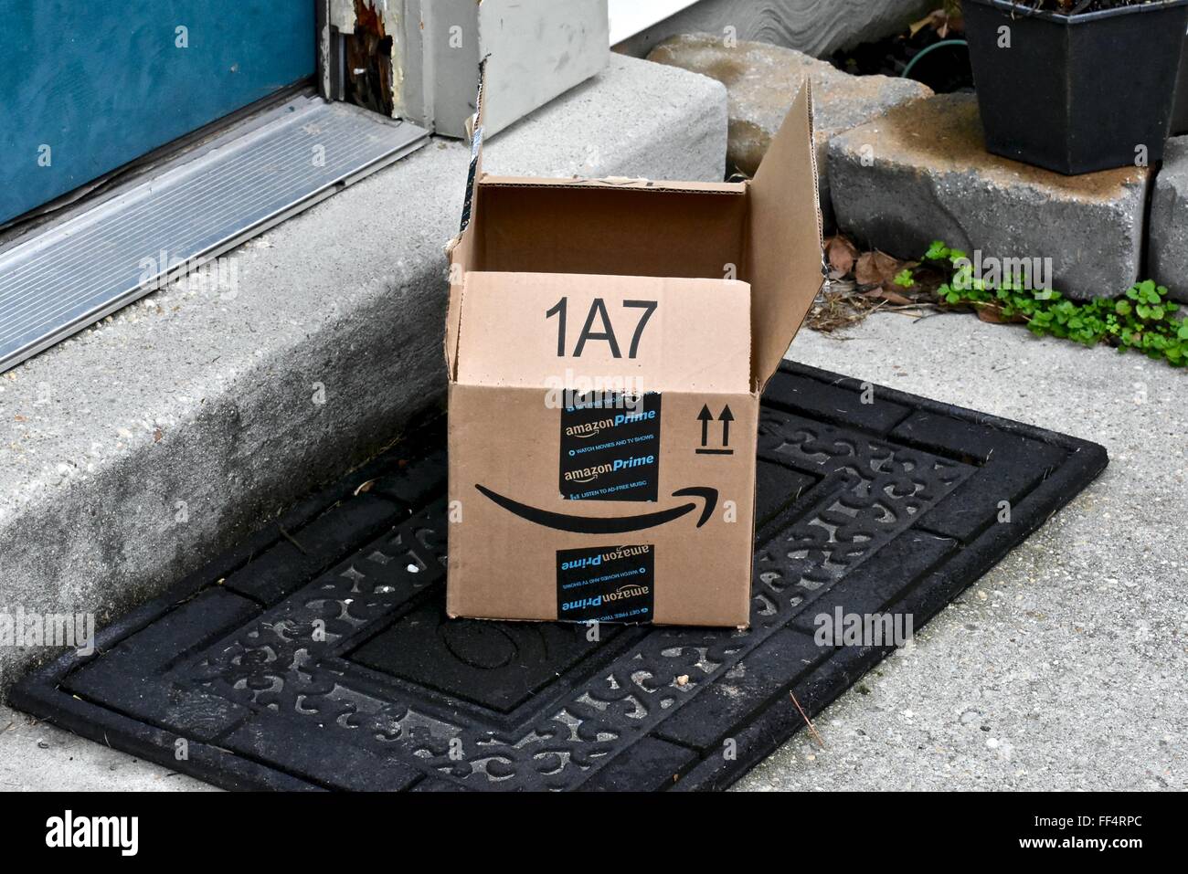 Amazon boxes delivered to a home Stock Photo Alamy