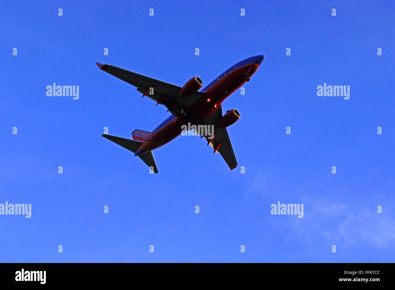 Airplane Southwest Airlines passenger jet landing at Ontario Airport