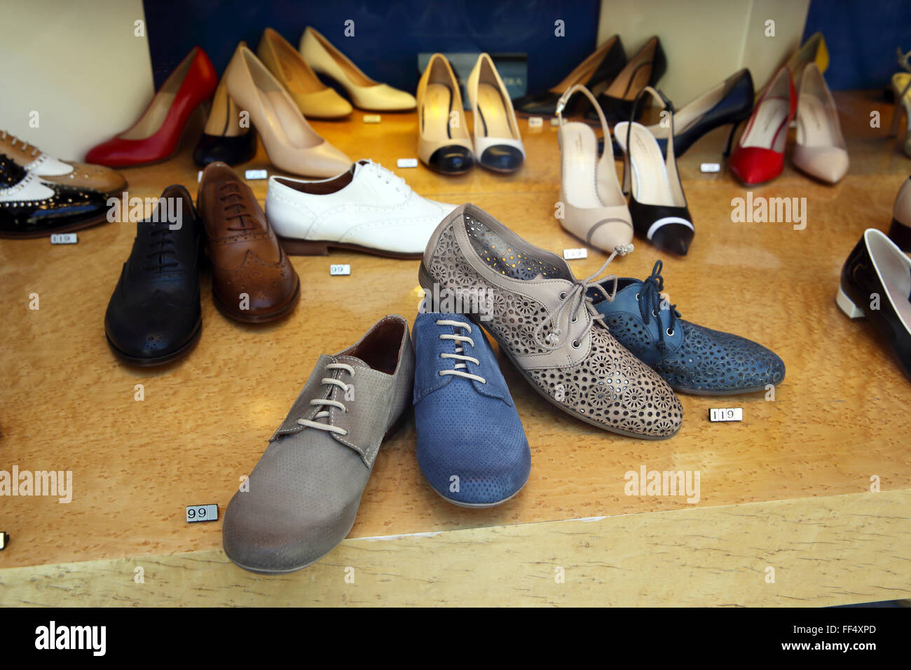 Shoes on display in store in Rome Stock Photo