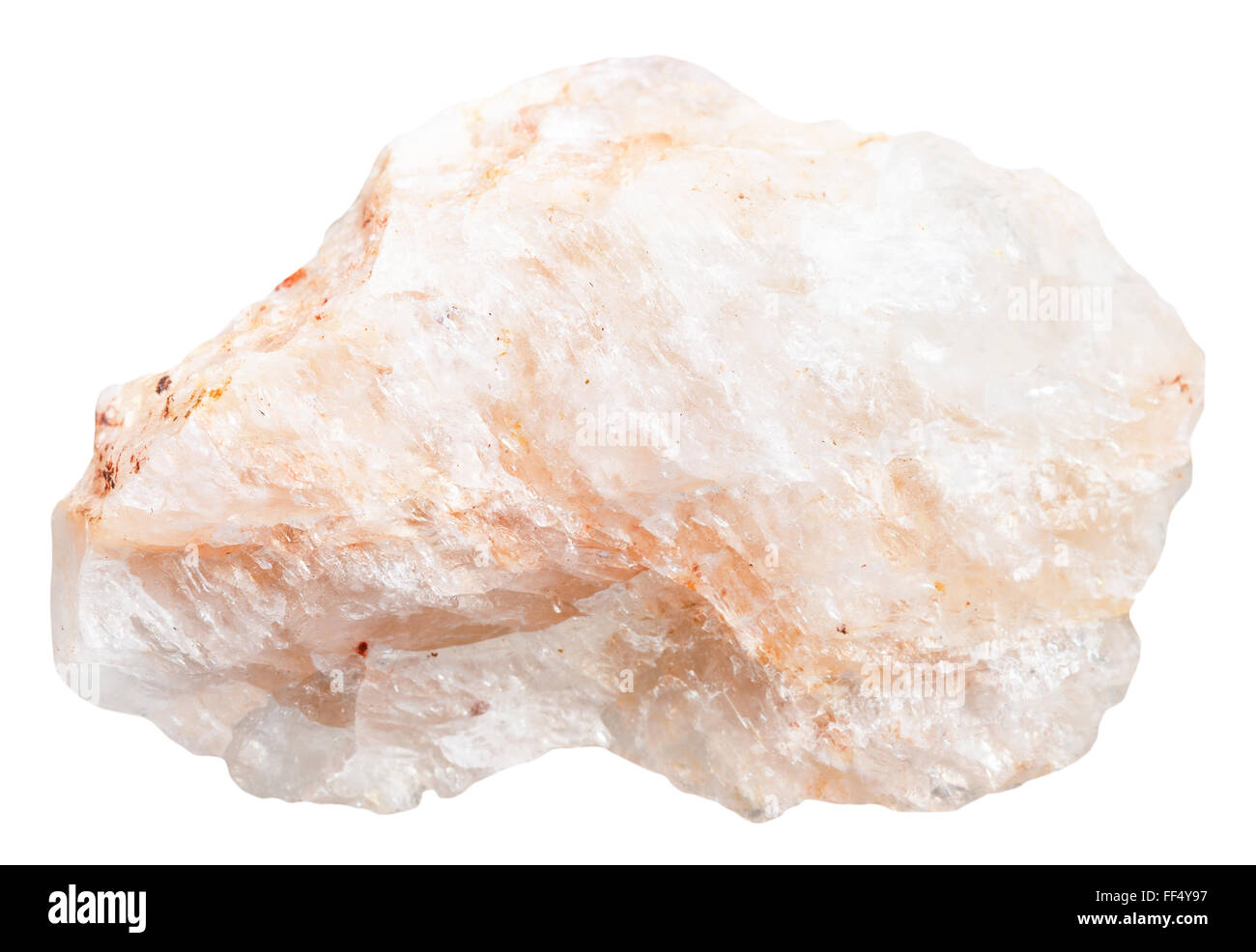 macro shooting of natural mineral stone - Belomorite (moonstone, feldspar or oligoclase albit) rock isolated on white background Stock Photo