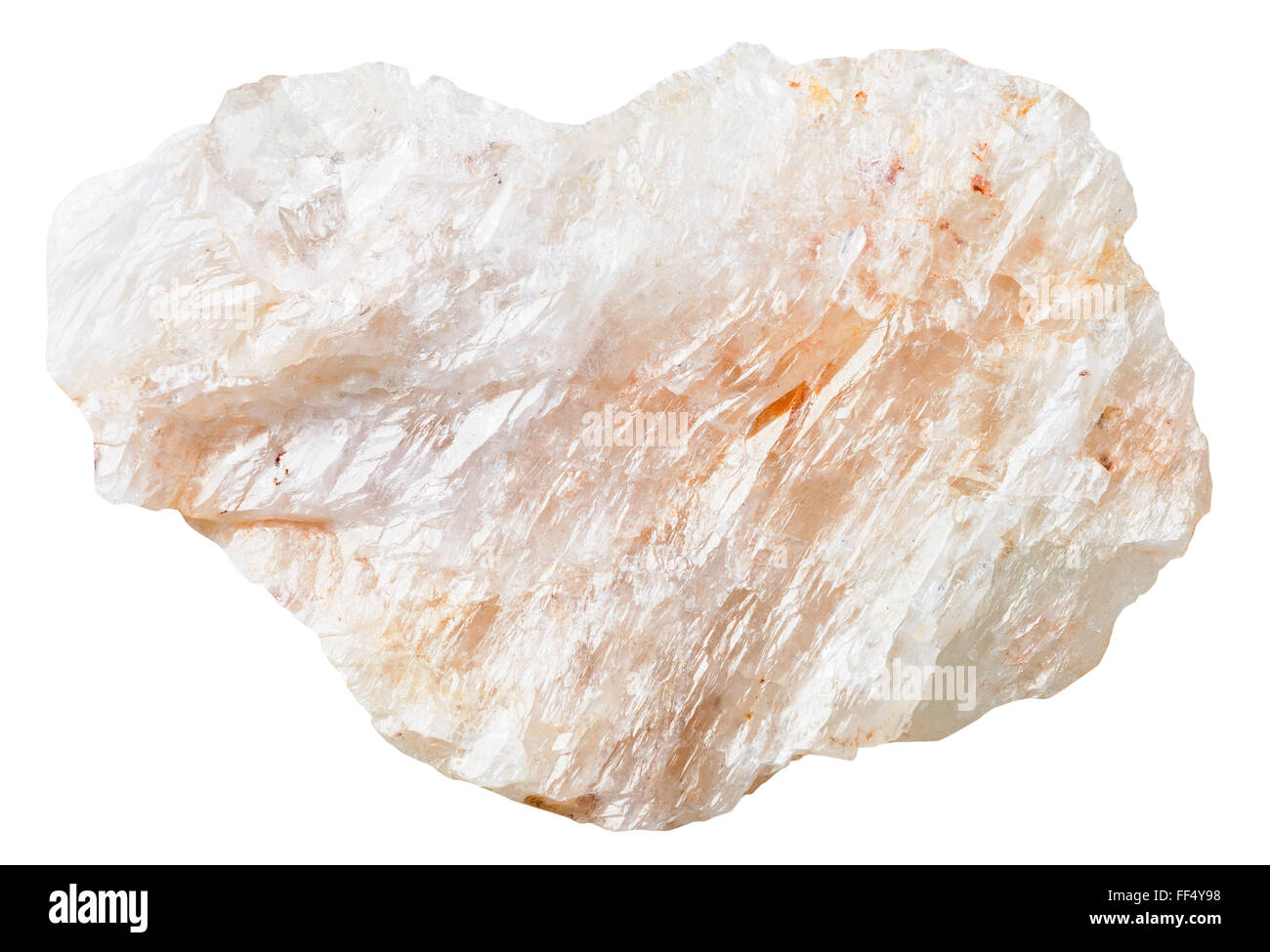 macro shooting of natural mineral stone - Belomorite (moonstone, feldspar or oligoclase albit) gem stone isolated on white backg Stock Photo