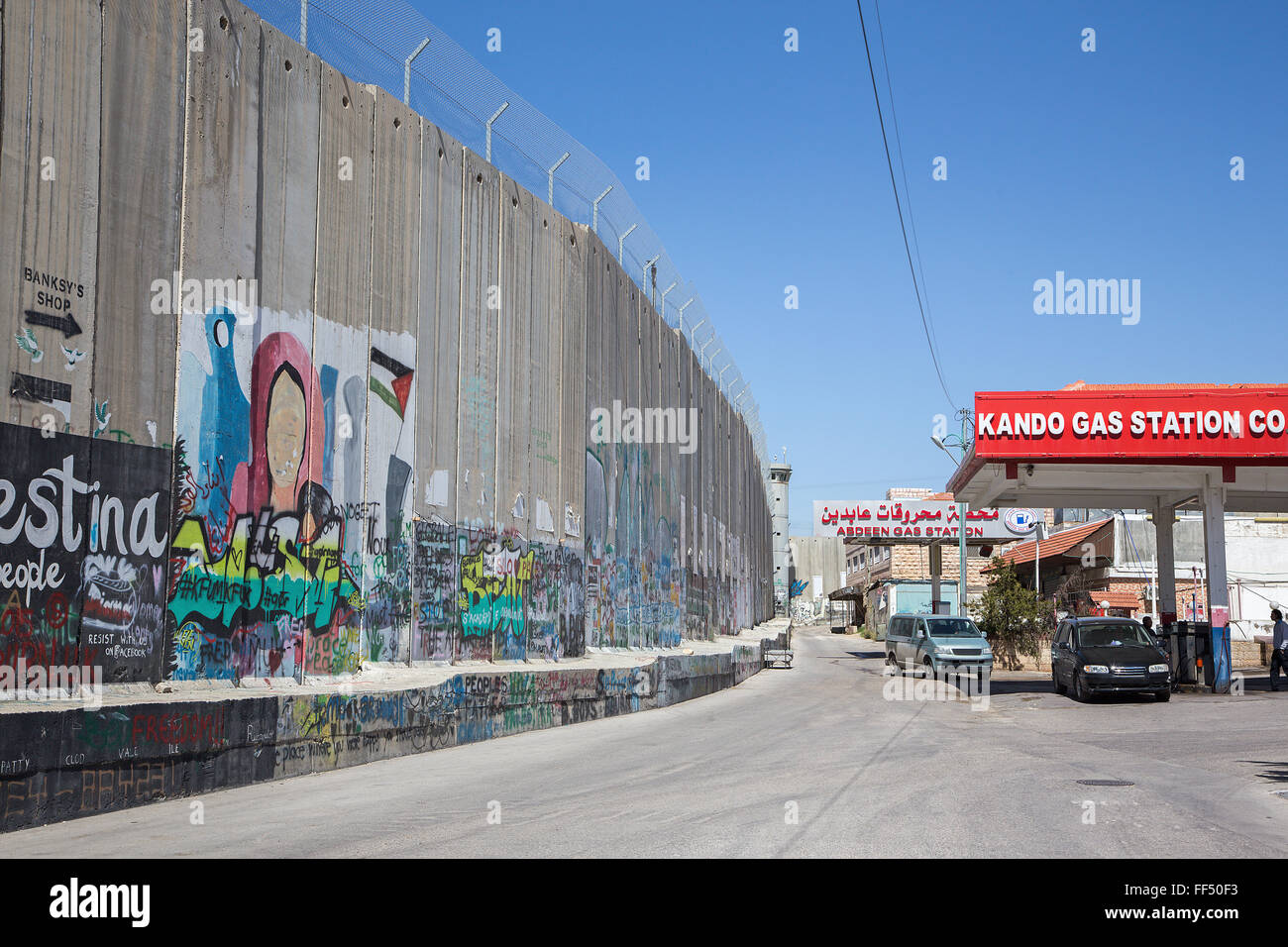BETHLEHEM, ISRAEL - MARCH 6, 2015: The graffitti on the Separation barrier. Stock Photo