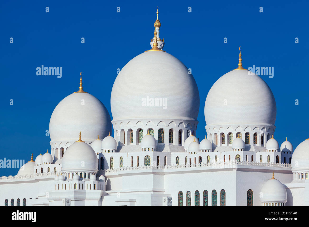 Horizontal view of famous Sheikh Zayed Grand Mosque, UAE Stock Photo