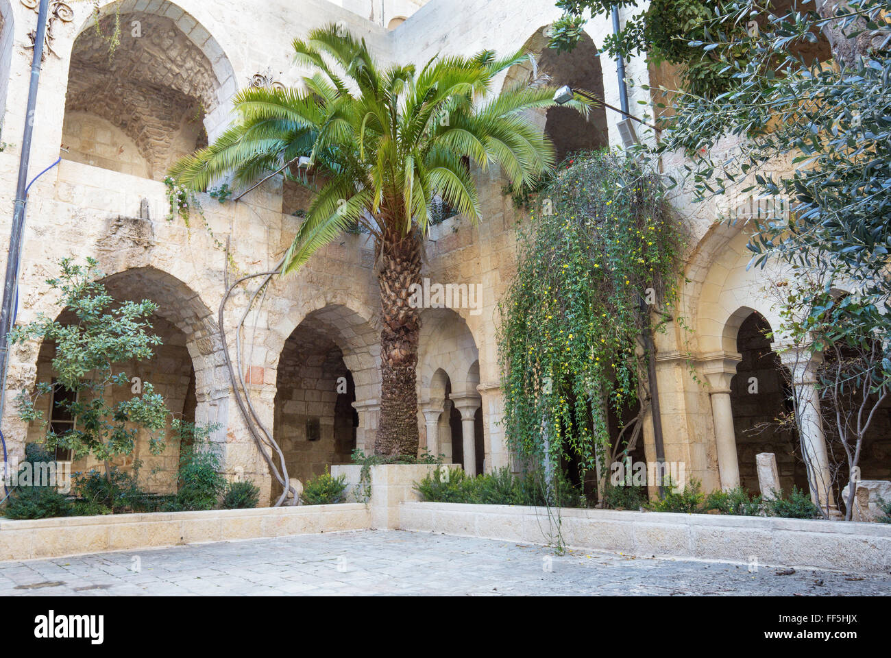 JERUSALEM, ISRAEL - MARCH 5, 2015: The atrium of The Church of the Redeemer. Stock Photo