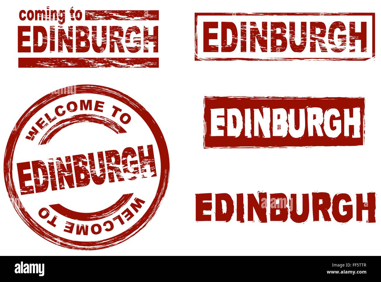 Set of stylized ink stamps showing the city of Edinburgh Stock Vector