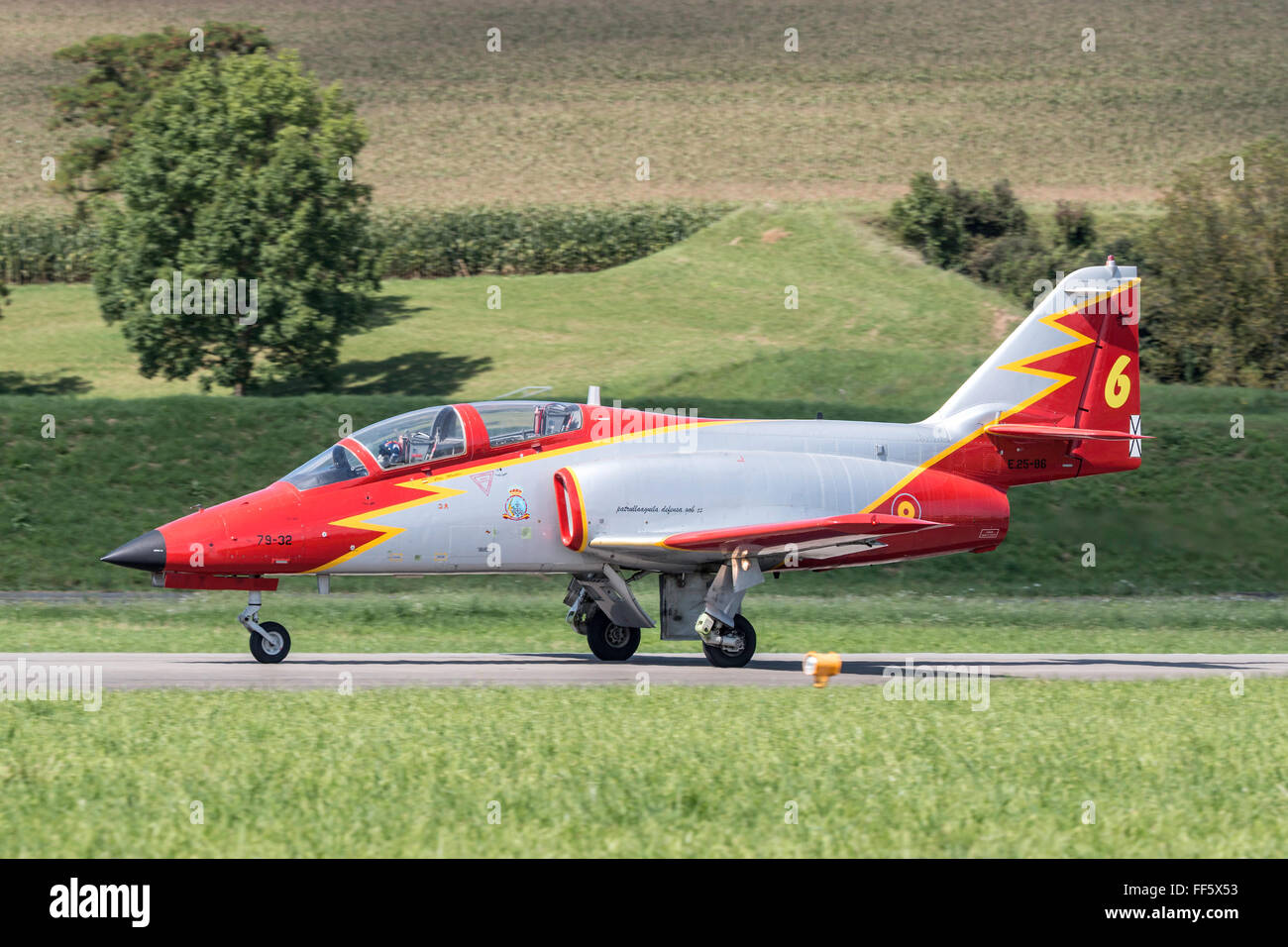 CASA C-101 Aviojet  (Serial E25-86 - 79-32) of “Patrulla Aguila” the formation aerobatic team of the Spanish Air force. Stock Photo