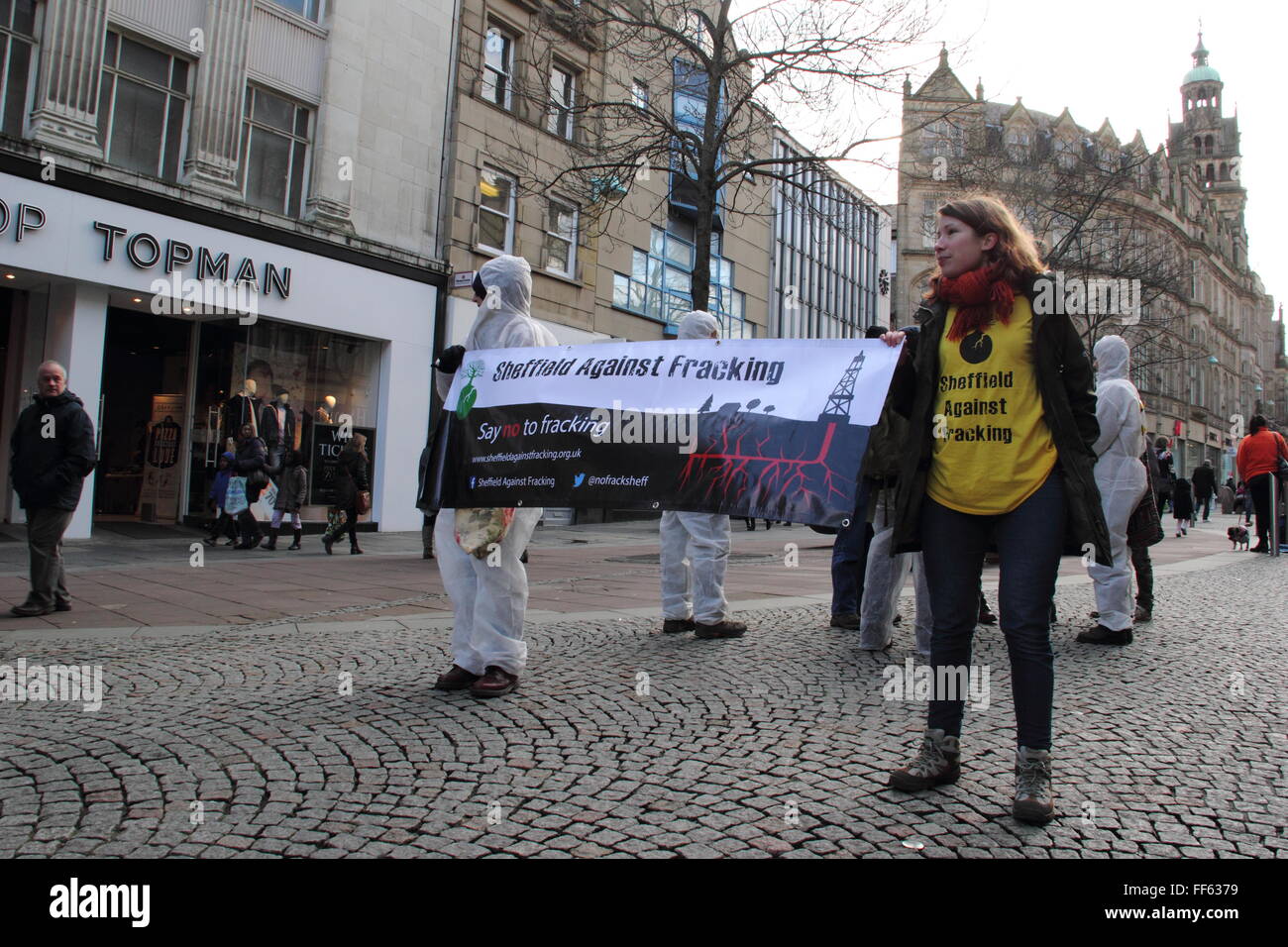 Protesters in Sheffield city centre campaign against fracking, Sheffield, South Yorkshire England UK Stock Photo