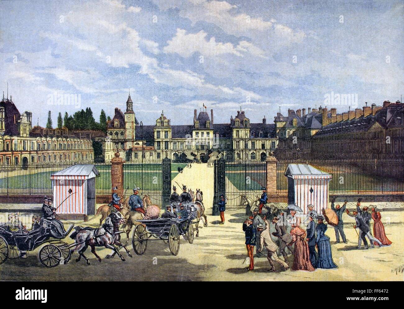 press/media, magazines, 'Le Petit Journal', Paris, 3. volume, number 89, illustrated supplement, Saturday 6 August 1892, illustration, 'The arrival of the President of the Republic Sadi Carnot in Fontainebleau', Additional-Rights-Clearences-Not Available Stock Photo