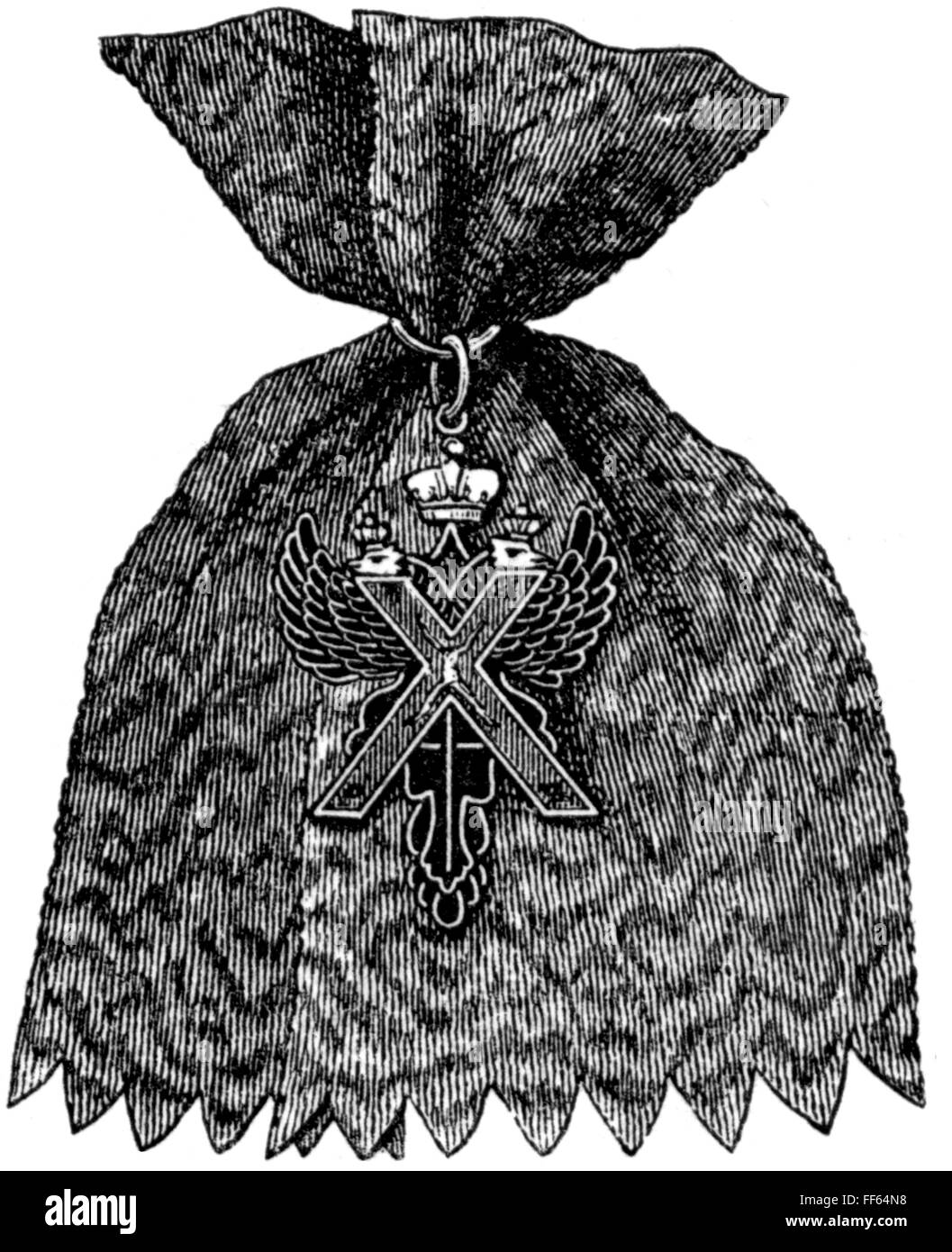 medals and decorations, Russia, Order of Saint Andrew, founded 10.12.1698 by Czar Peter I "the Great" of Russia, badge, wood engraving, 2nd half 19th century, Additional-Rights-Clearences-Not Available Stock Photo