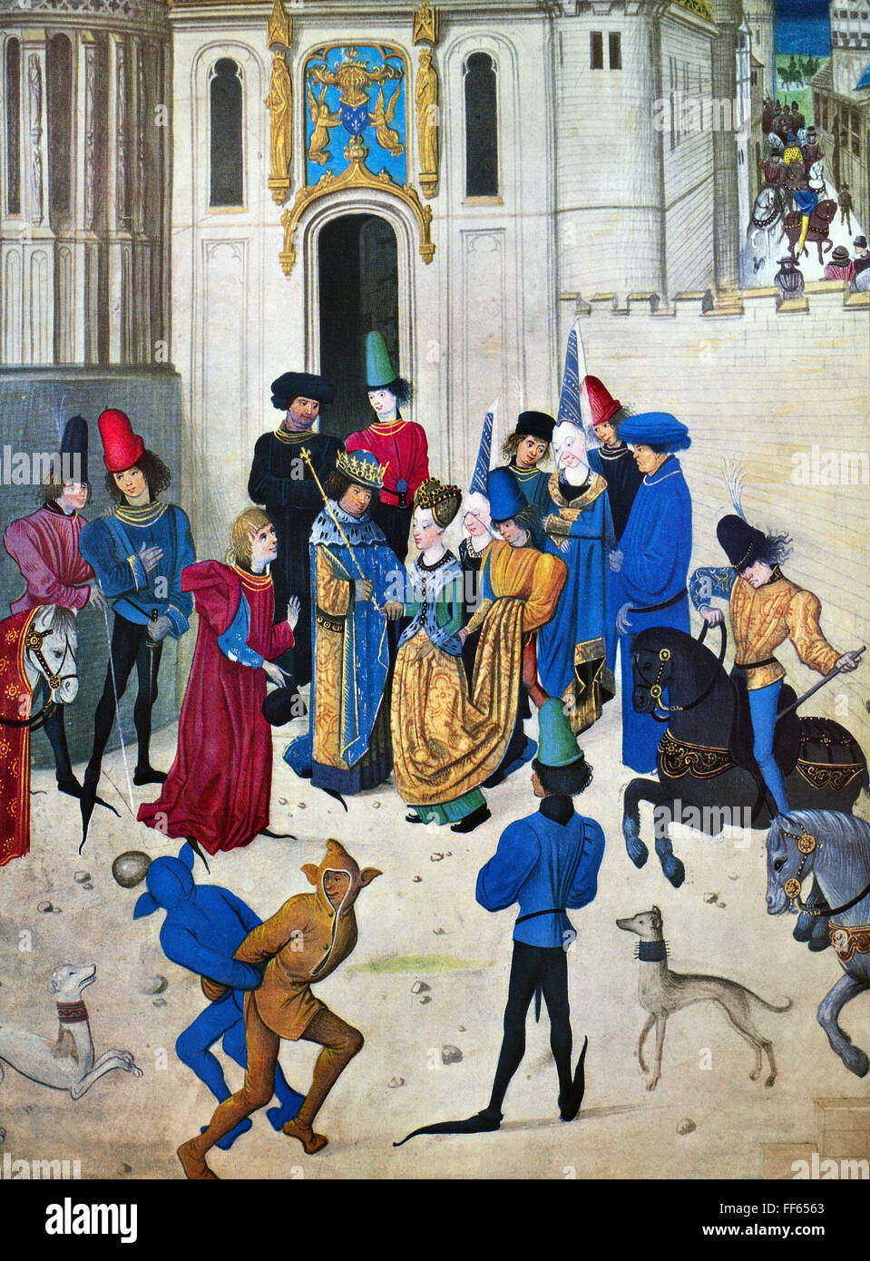 ISABELLA OF BAVARIA /n(1370-1435). Queen of Charles VI of France, 1389-1422. Isabella entering Paris, France. Manuscript illumination, French, 15th century. Stock Photo