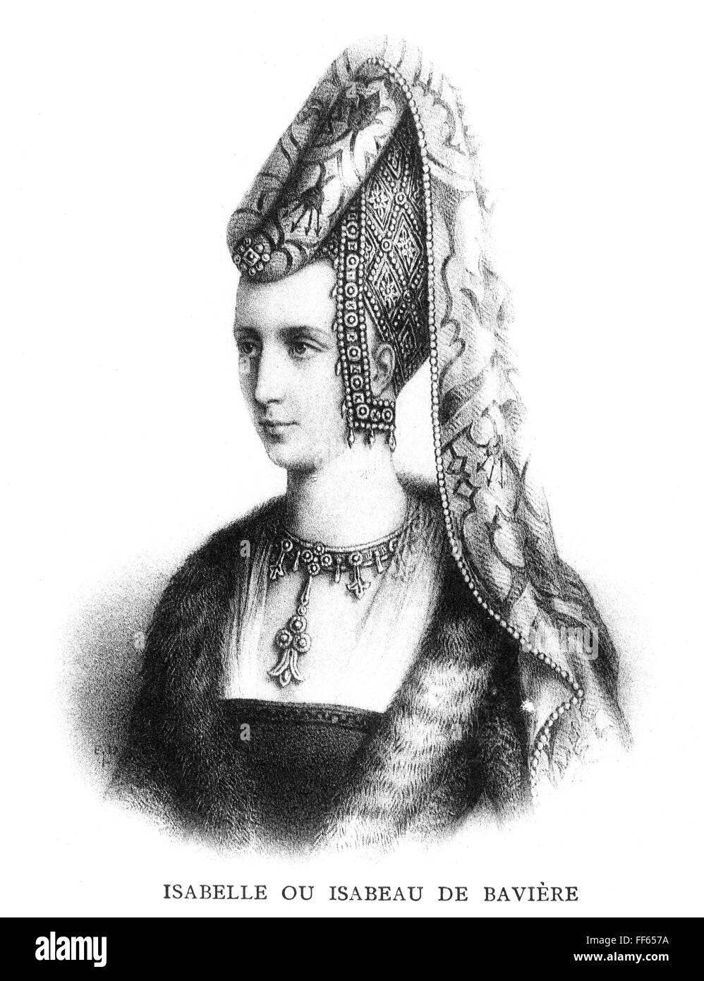 ISABELLA OF BAVARIA /n(1370-1435). Queen of Charles VI of France, 1389-1422. Lithograph, French, 19th century. Stock Photo