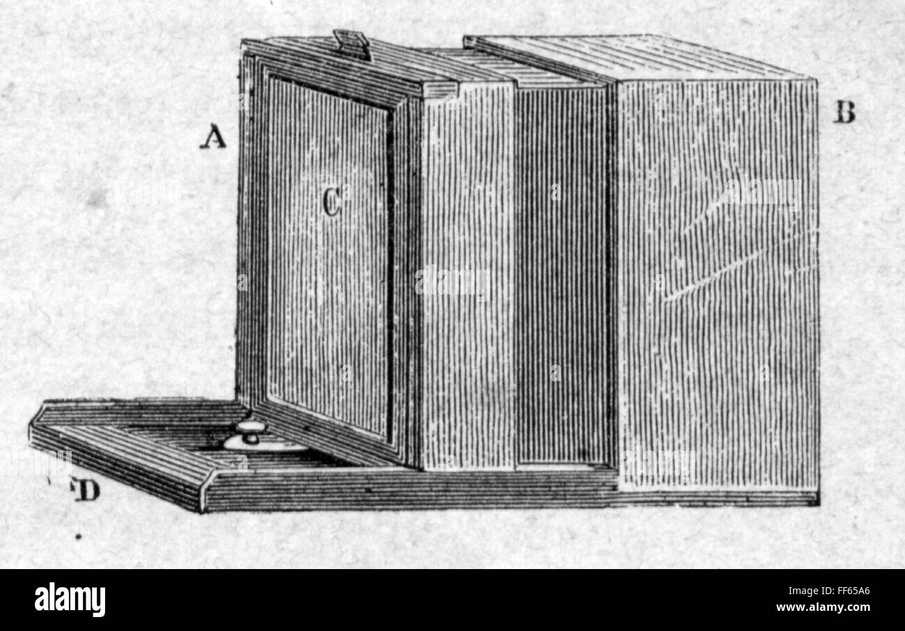 photography, beginning, Camera Obscura, wood engraving, out of: 'Buch der Erfindungen, Gewerbe und Industrien, Otto Spamer publishing house, Leipzig - Berlin, 1864 - 1867, Additional-Rights-Clearences-Not Available Stock Photo