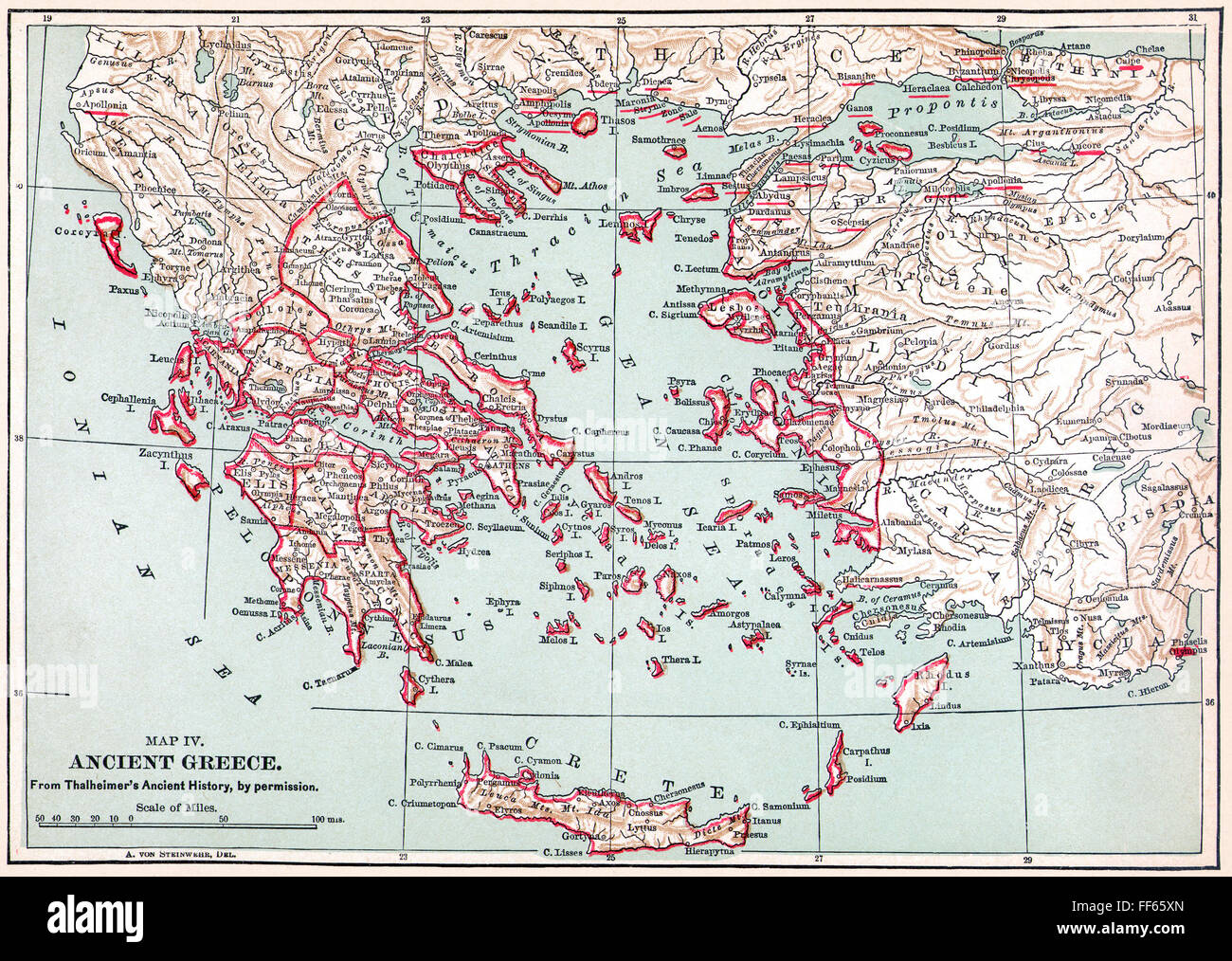 MAP: ANCIENT GREECE. /nMap of Ancient Greece. Line engraving, late 19th century. Stock Photo