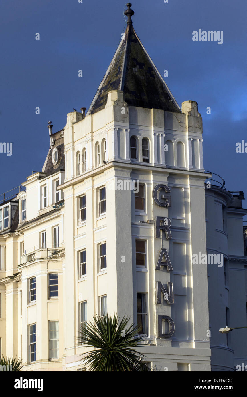 Grand Hotel Torquay Devon,torquay, hotel, coast, post, town, seaside, lamp, pier, quay, lampost, seat,agatha christie grand hotel torquay Stock Photo