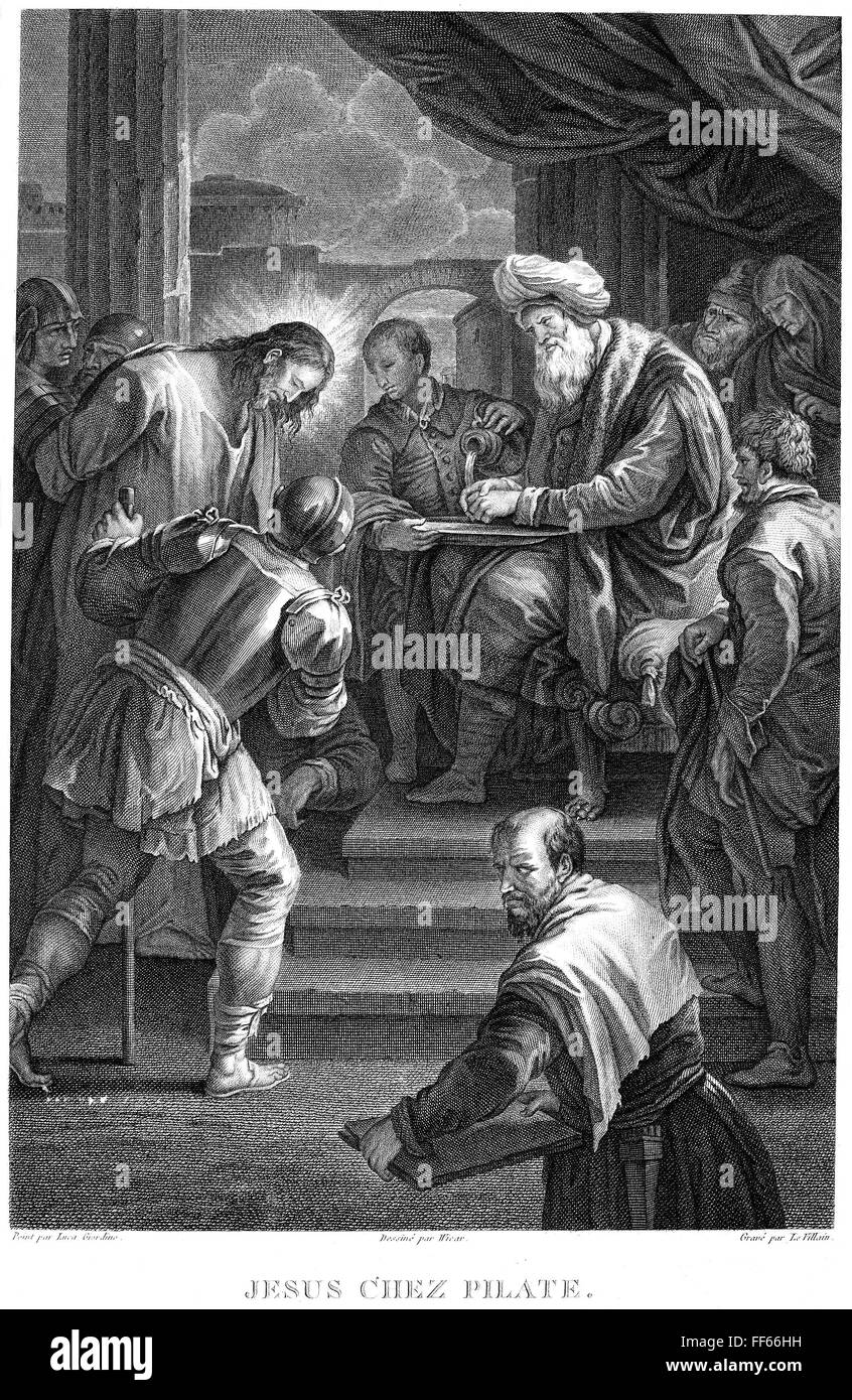 CHRIST BEFORE PILATE. /nCopper engraving, French, 18th century. Stock Photo