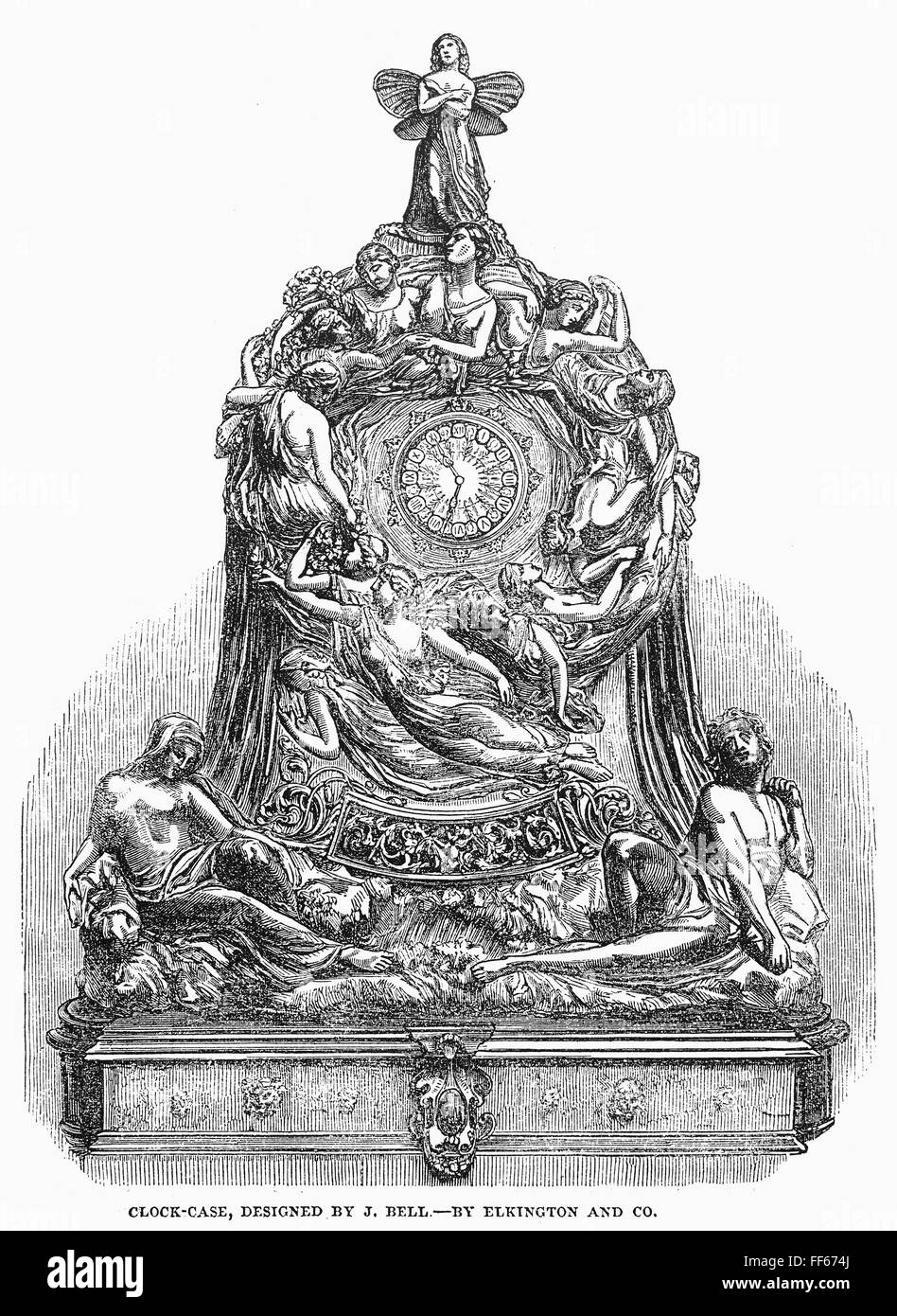 CLOCK CASE, 1851. /nBronze clock case, with figures representing the 12