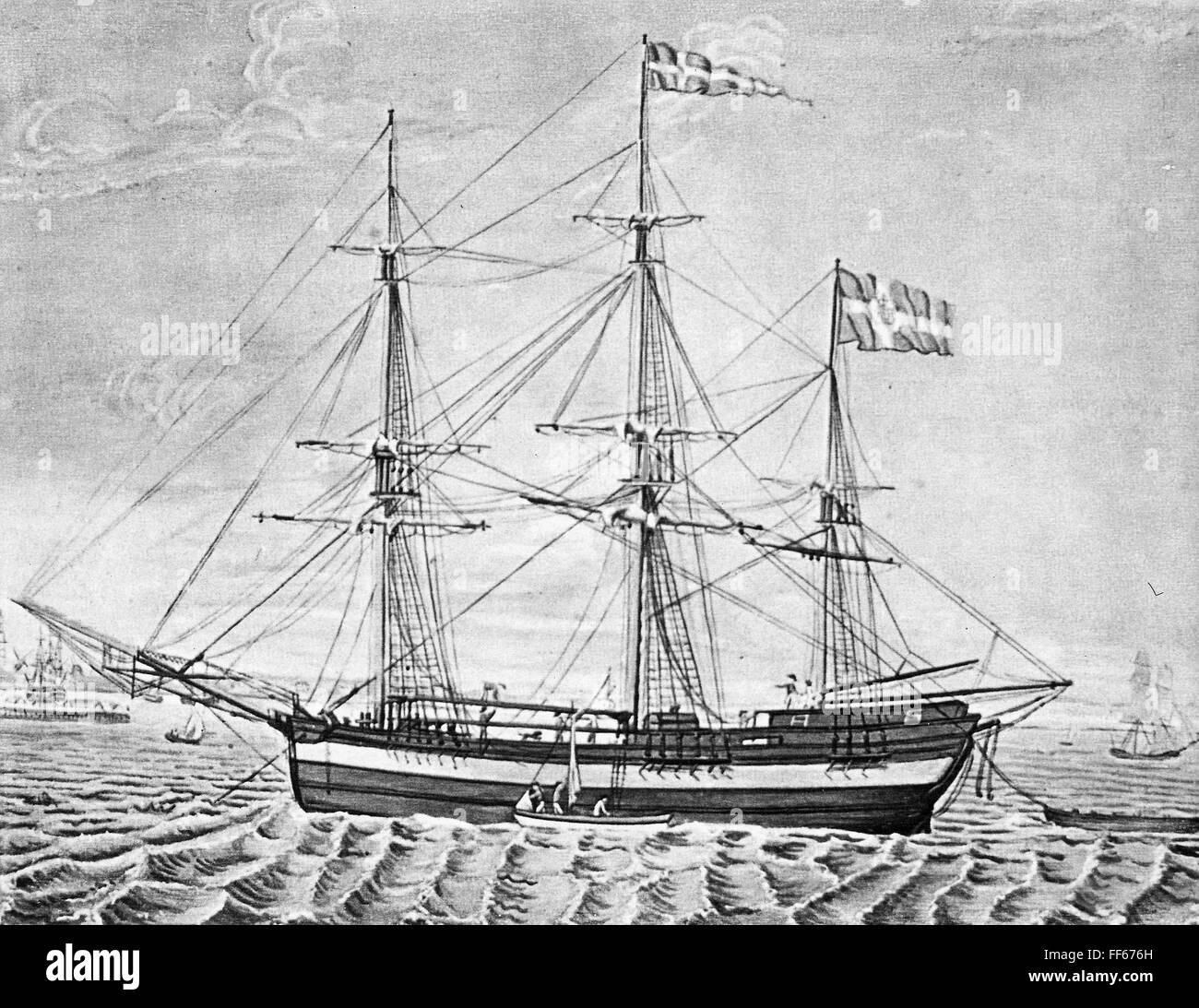 DANISH SLAVE SHIP. /nA Danish slave ship of the 18th century. Oil on canvas, 18th century Stock