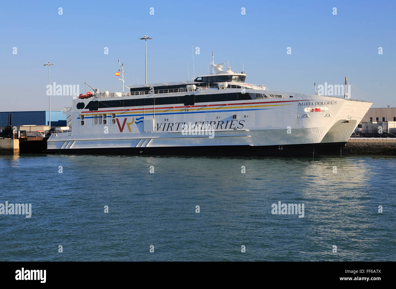 Maria Dolores, Virtu Ferries ship in the harbour port of Cadiz, Spain ...