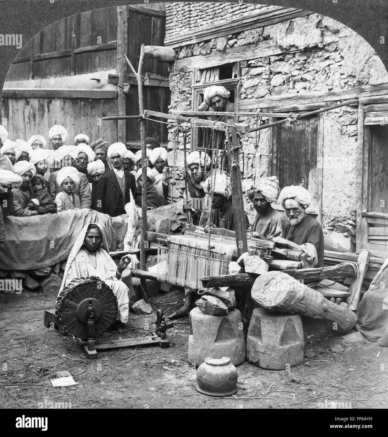 INDIA KASHMIR. /nSpinning and weaving woolen shawls at Srinagar