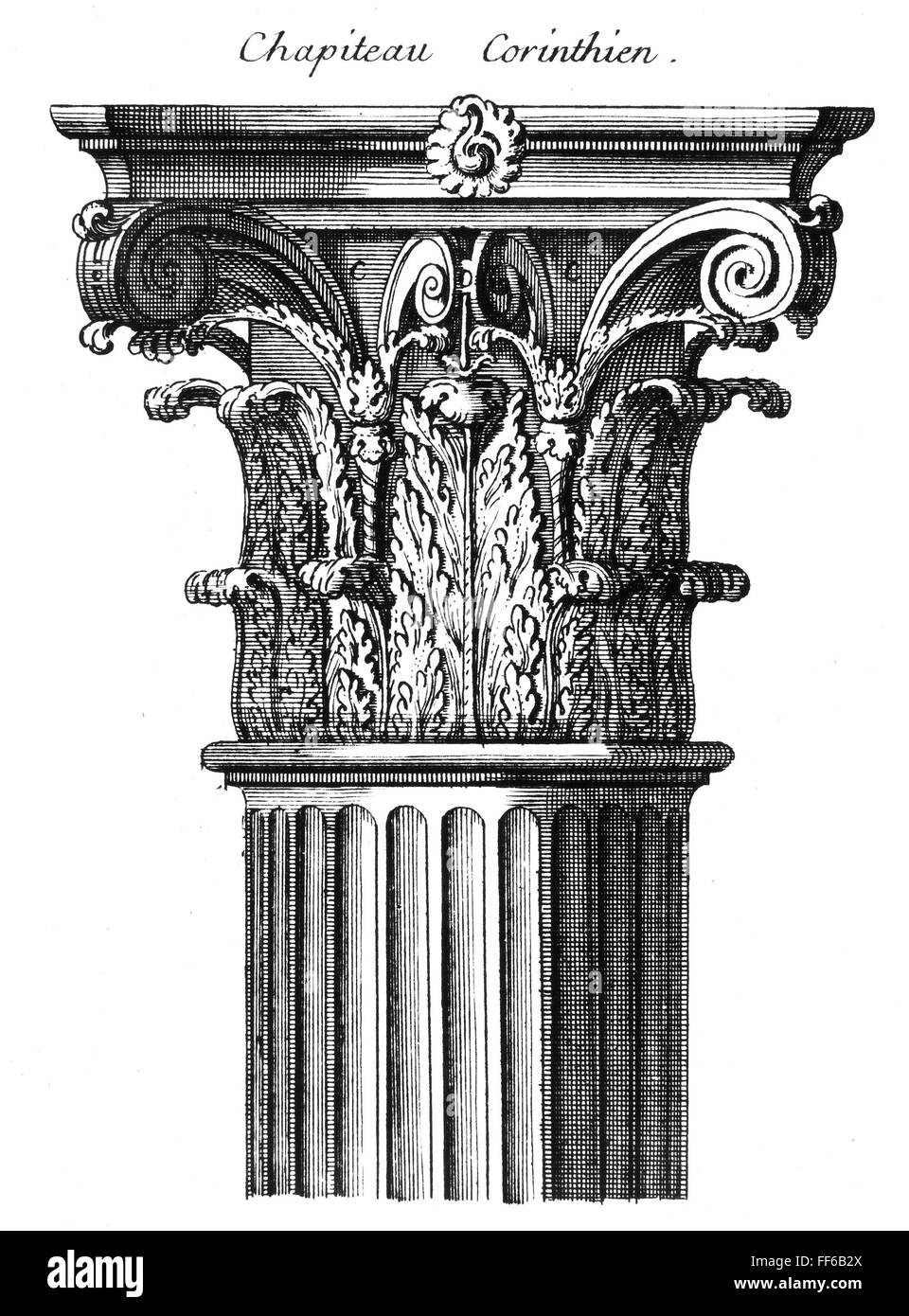 GREECE: CORINTHIAN CAPITAL. /nAncient Greek Corinthian capital. Line engraving, French, 18th century. Stock Photo
