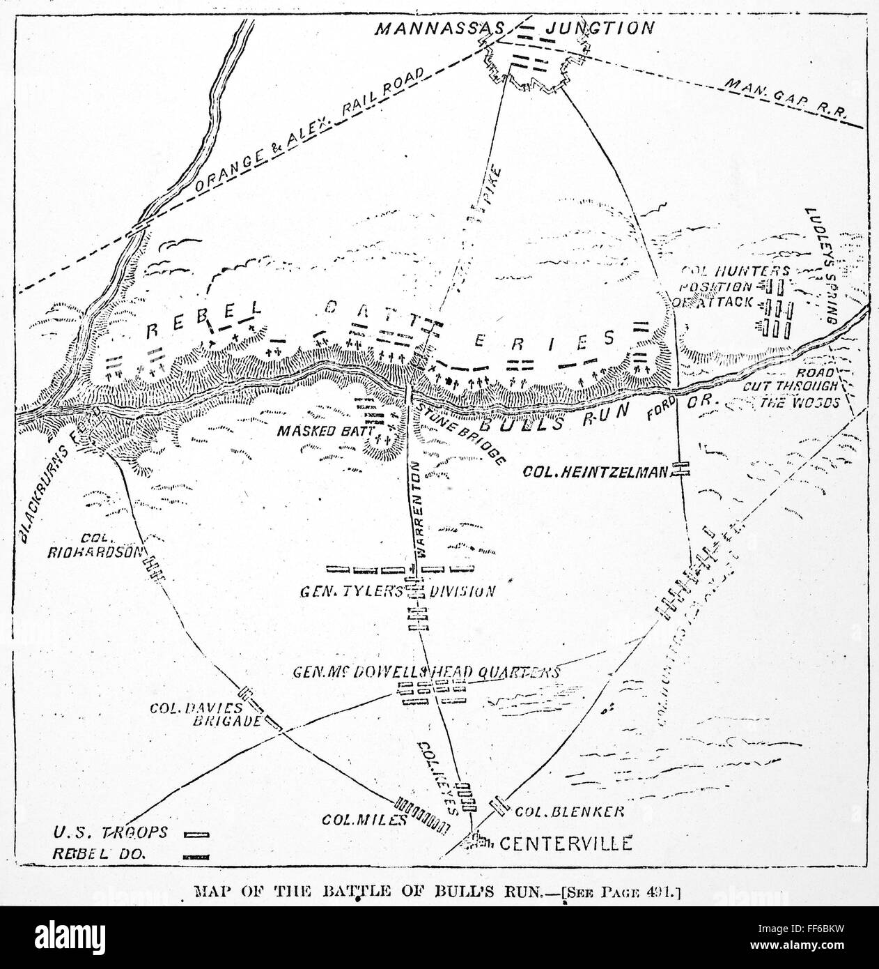 CIVIL WAR BULL RUN, 1861. /nA map of the First Battle of Bull Run from