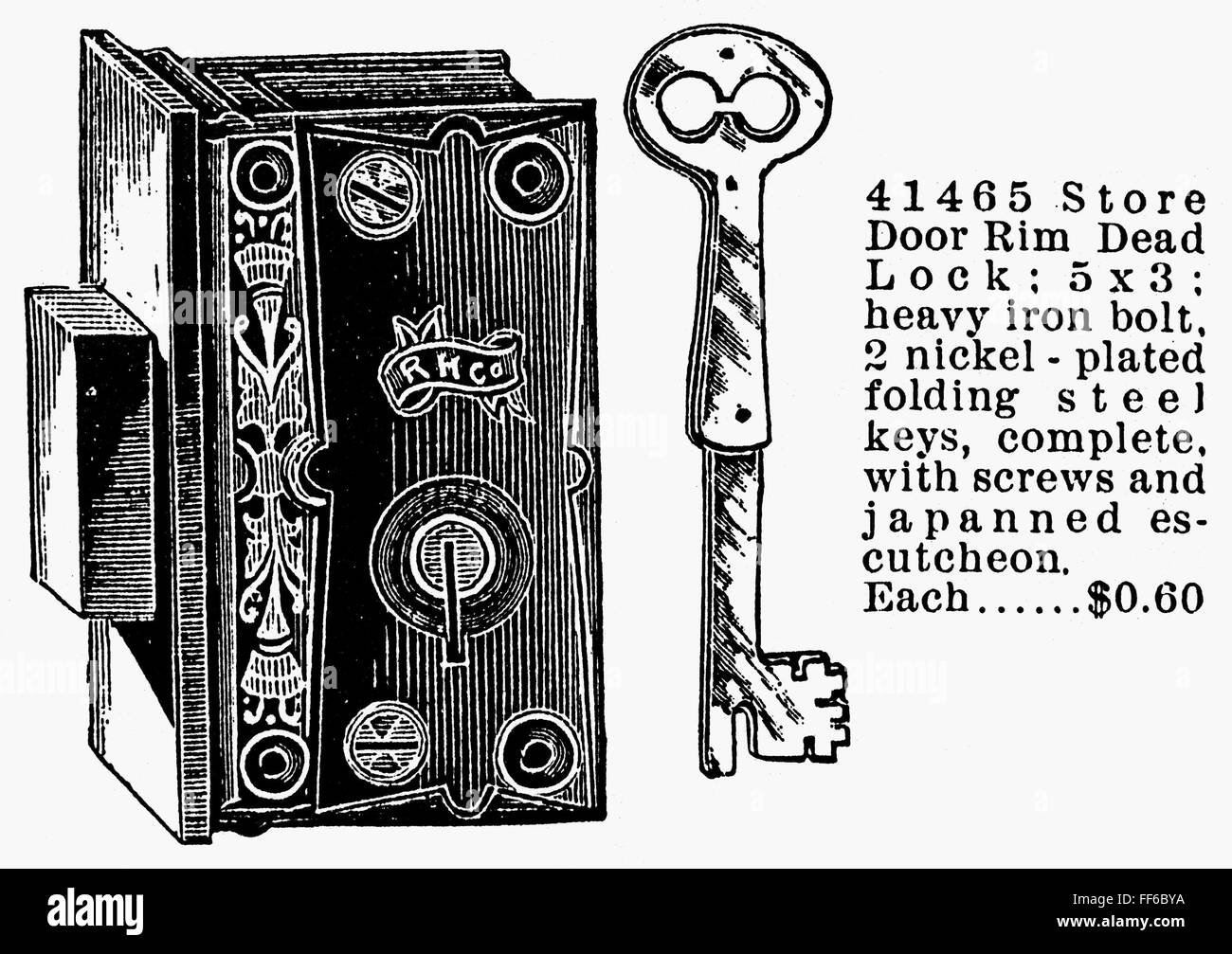 RIM DEAD LOCK, 1895. /nAdvertisement from a Montgomery Ward and Company catalogue of 1895. Stock Photo