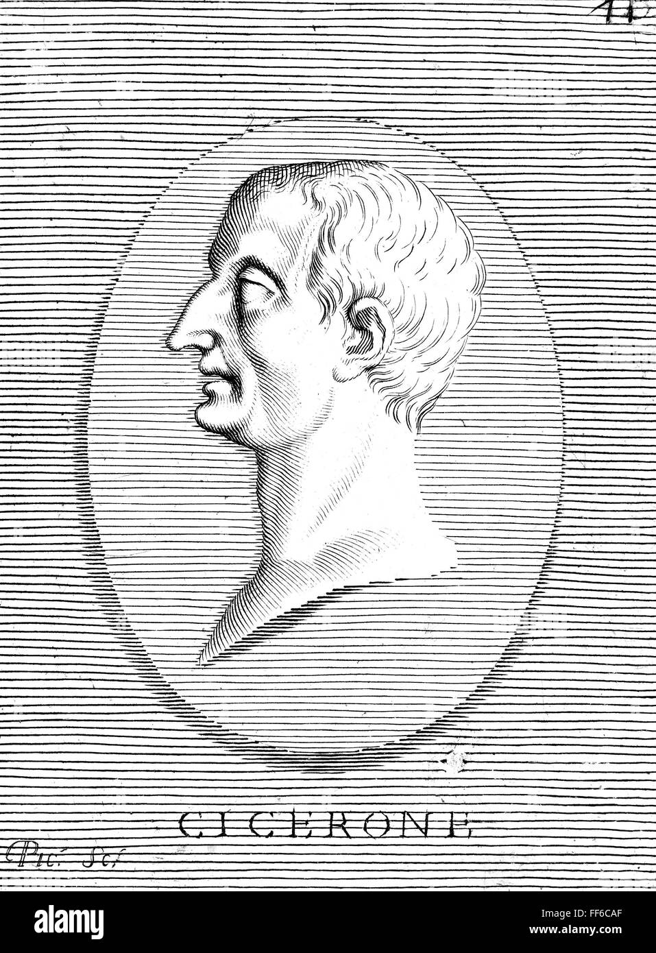 MARCUS TULLIUS CICERO /n(106-43 B.C.). Roman orator, statesman, and philosopher. Line engraving, 18th century. Stock Photo
